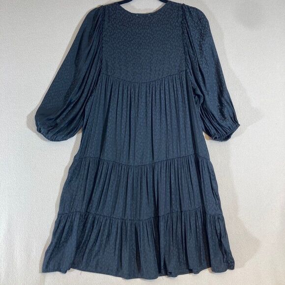 Ophelia Roe Dress Sz L Black Leopard Print 3/4 Sleeve Tiered Ruffle Babydoll - Picture 7 of 8